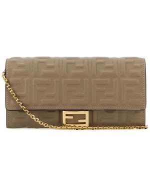 Fendi Baguette Embossed Chain Leather Shoulder - Gray