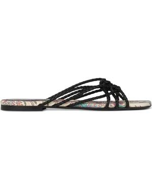 Etro Woven Leather Paisley Flat Sandals - Black
