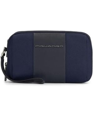 Piquadro Logo-Plaque Panelled Clutch Bag - Blue