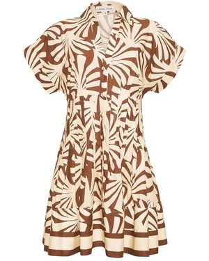Cara Cara Nash Leaf-Print Pleated Mini Dress - White