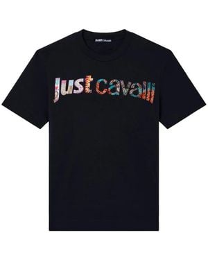 Just Cavalli Logo-Print Cotton T-Shirt - Blue