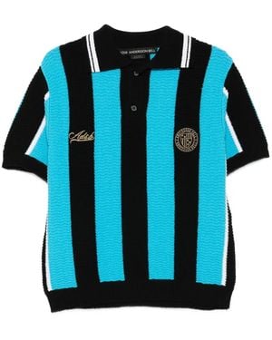 ANDERSSON BELL Stripe Soccer Polo Shirt - Blue