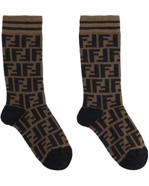 Fendi Stretch-Cotton Socks - Brown