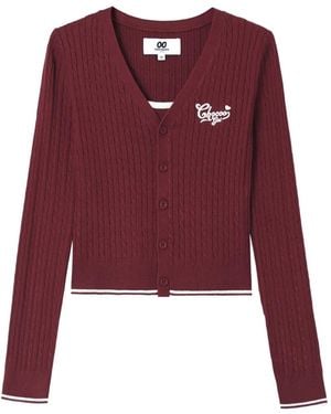 Chocoolate Cardigan En Maille Torsadée À Broderies - Red
