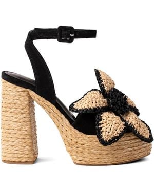 Paloma Barceló Tracy Floral-Appliqué Raffia-Sole Sandals - Black
