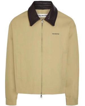 Cole Buxton Leather-Collar Logo-Print Jacket - Natural