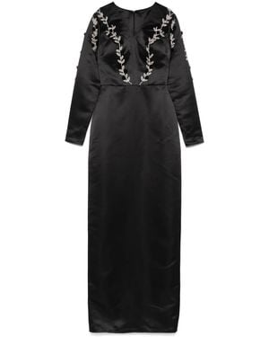 AAVVA Embroidered-Detail Satin Gown - Black