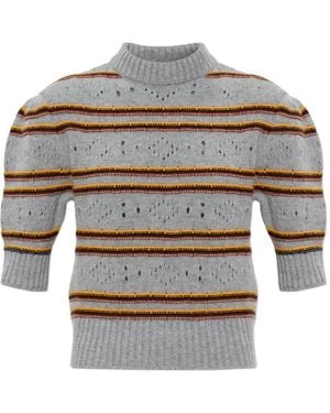 Marni Striped Pointelle-Knit Sweater - Grey