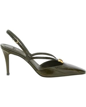 Fendi 85Mm Ffold Slingback Pumps - Metallic