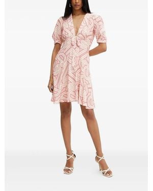 Silvian Heach Midi-Jurk Met Pofmouwen En Abstracte Print - Roze