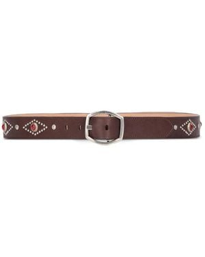 Roberto Cavalli Stone-Embellished Logo Buckle Belt - Brown