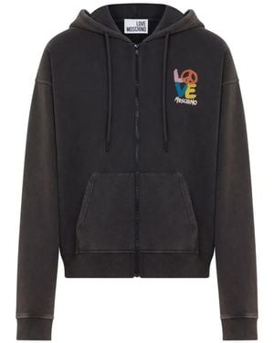 Love Moschino Logo-Print Zip-Up Hoodie - Black