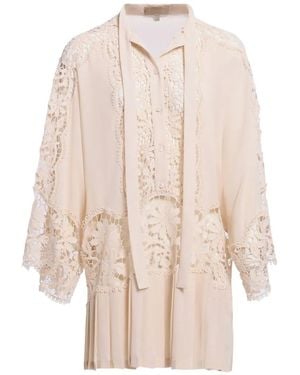 Elie Saab Macramé-Trimmed Pleated Mini Dress - Natural