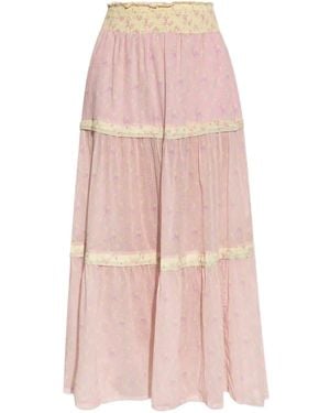LoveShackFancy Falda larga con estampado floral - Rosa