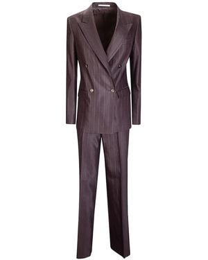 Tagliatore Striped Double-Breasted Suit - Purple