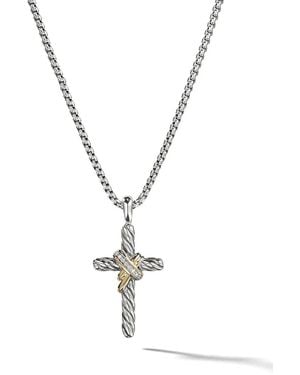 David Yurman 14Kt And Sterling X Cross Diamond Necklace (31.7Mm) - Metallic