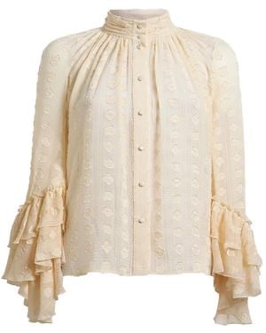Etro Jacquard Shirt With Ruffles And Fil Coupé - White