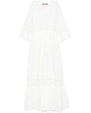 Ermanno Scervino Abito Midi Con Balze E Finitura - Bianco