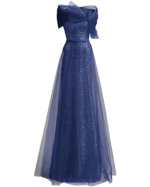 Gemy Maalouf Bow-Detail Sequin-Embellished Maxi Dress - Blue