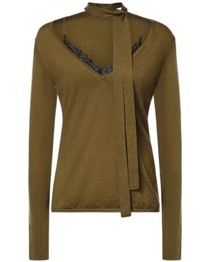 Pinko Lace-Trim Tie-Neck Jumper - Green