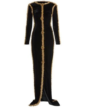 Balmain Vestido Largo Con Ribete Bordado - Negro