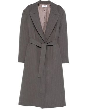 THE NINA STUDIO Pinstripe Belted Coat - Grey