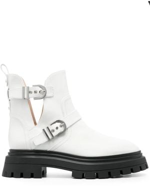 Stuart Weitzman Maverick Bedford Bucked Leather Boots - White