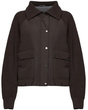 Brunello Cucinelli Techno Cotton Taffeta And Virgin Wool, Cashmere And Silk Knit Down Jacket - Black