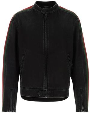 Gucci Cotton Denim Biker Jacket With Web - Black
