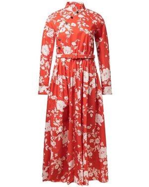Self-Portrait Floral-Pattern Cotton Midi Dress - Red