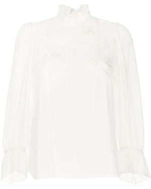 Shiatzy Chen Floral-Appliqué Crop-Sleeve Blouse - White