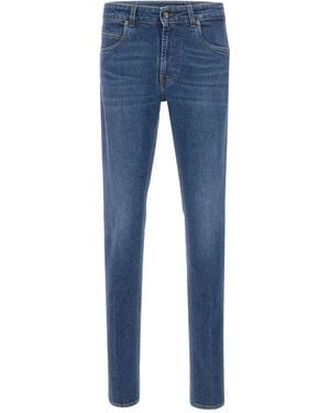 Fay Leather-Patch Five-Pocket Jeans - Blue