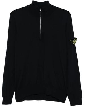 Stone Island Half-Zip Logo-Patch Jumper - Black
