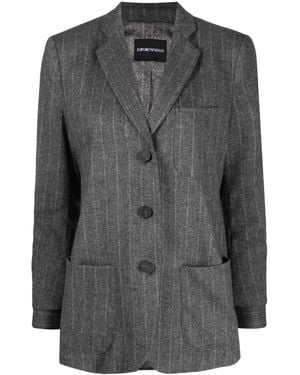 Emporio Armani Pinstripe-Pattern Single-Breasted Blazer - Grey