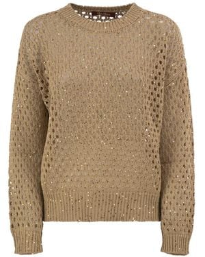 Max Mara Sequin-Embellished Openwork Sweater - Natural