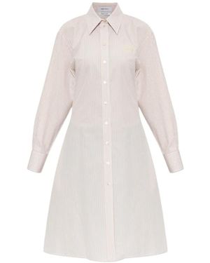 McQueen Lace-Up Striped Shirt Midi Dress - White
