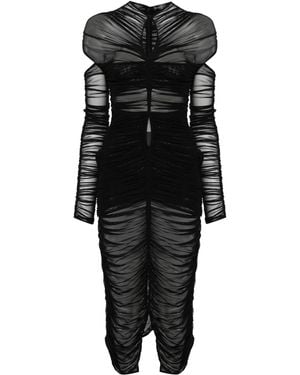 Mugler Abito Lungo Semi Trasparente - Nero
