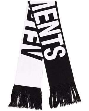 Vetements Logo-Print Fringed Scarf - Black