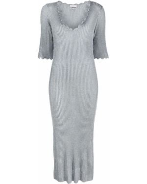 Ganni Ribbed-Knit Dress - Gray