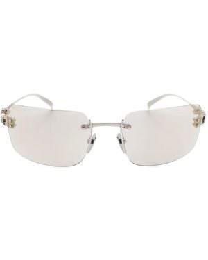 Gucci Rimless Logo-Plaque Rectangle-Frame Sunglasses - White