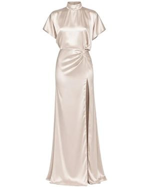 ACTUALEE Satin-Finish Gathered Maxi Dress - Natural