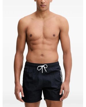 Emporio Armani Logo-Embroidered Drawstring Swim Shorts - Blue