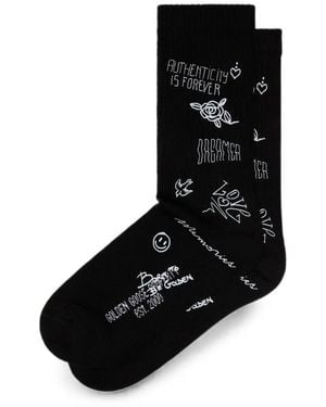 Golden Goose Socks High Rib/Doodles Print - Black