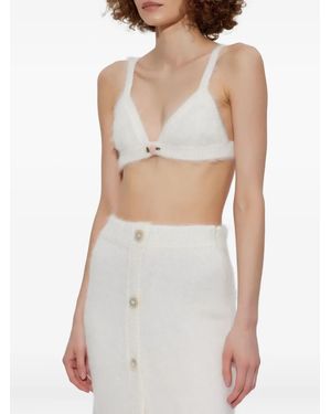 Alessandra Rich Flower-Embellishment Top - White