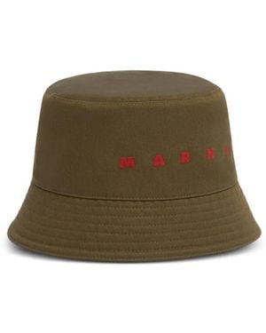 Marni Organic Gabardine Bucket Hat With Embroidered Logo - Green