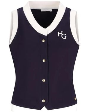 HOUSE OF GRAVITY Spencer V-Neck Logo-Print Gilet - Blue
