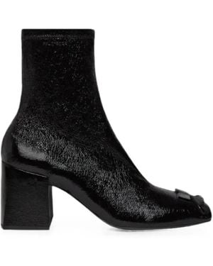 Courreges Reedition Vinyl Logo-Plaque Ankle Boots - Black