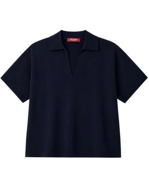 Max Mara Spread-Collar Short-Sleeve T-Shirt - Blue