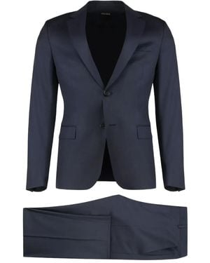 ZEGNA Button-Fastening Wool-Silk Suit - Blue