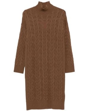 Max Mara Cable-Knit Roll-Neck Midi Dress - Brown